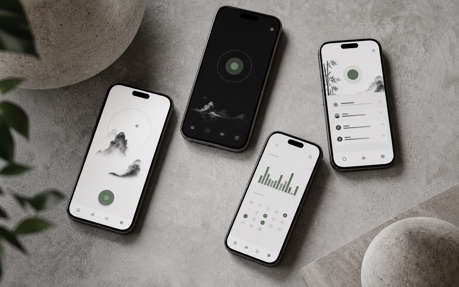 A calm arrangement of minimal mobile app screens